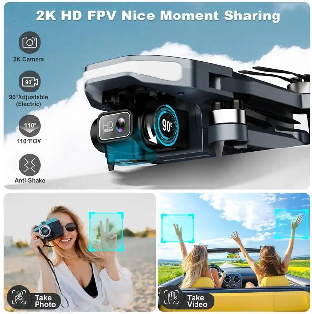 Alt view image 2 of 7 - Drone with Camera for Adults - 2K HD Camera FPV Live Video, GPS Drone with Auto Return, Brushless Motor, Foldable Quadcopter, Follow Me, Headless Mode Remote Control for Kids Toys Gifts or Beginners