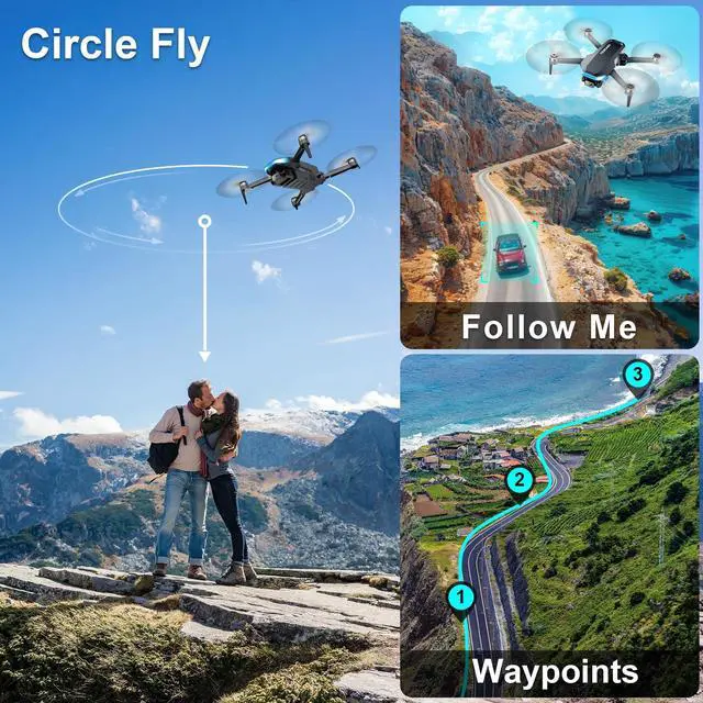 Alt view image 7 of 7 - Drone with Camera for Adults - 2K HD Camera FPV Live Video, GPS Drone with Auto Return, Brushless Motor, Foldable Quadcopter, Follow Me, Headless Mode Remote Control for Kids Toys Gifts or Beginners