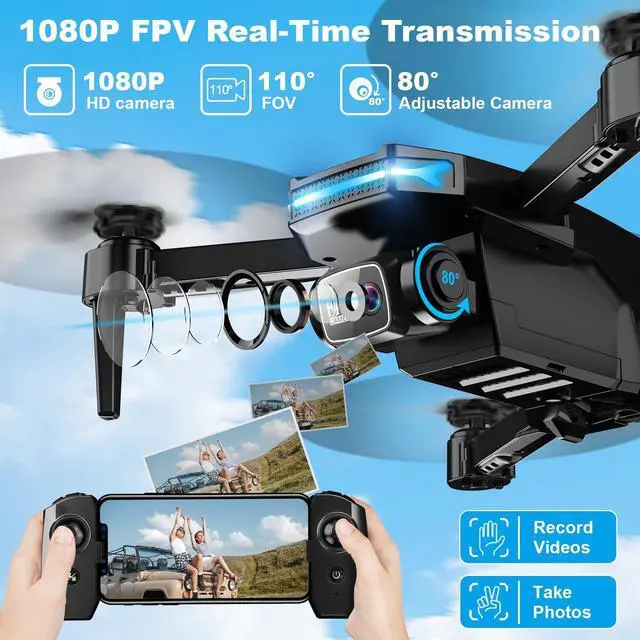 Alt view image 2 of 7 - Drone with 1080P Camera - Foldable Remote Control Quadcopter with Voice Gesture Control, 3D Flip, One Key Start, Emergency Stop, 2 Batteries, Easier to use, Toy for Kids Adult Beginners