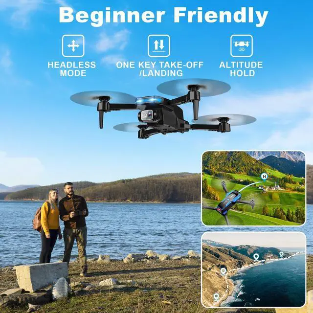 Alt view image 3 of 7 - Drone with 1080P Camera - Foldable Remote Control Quadcopter with Voice Gesture Control, 3D Flip, One Key Start, Emergency Stop, 2 Batteries, Easier to use, Toy for Kids Adult Beginners