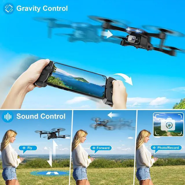 Alt view image 5 of 7 - Drone with 1080P Camera - Foldable Remote Control Quadcopter with Voice Gesture Control, 3D Flip, One Key Start, Emergency Stop, 2 Batteries, Easier to use, Toy for Kids Adult Beginners