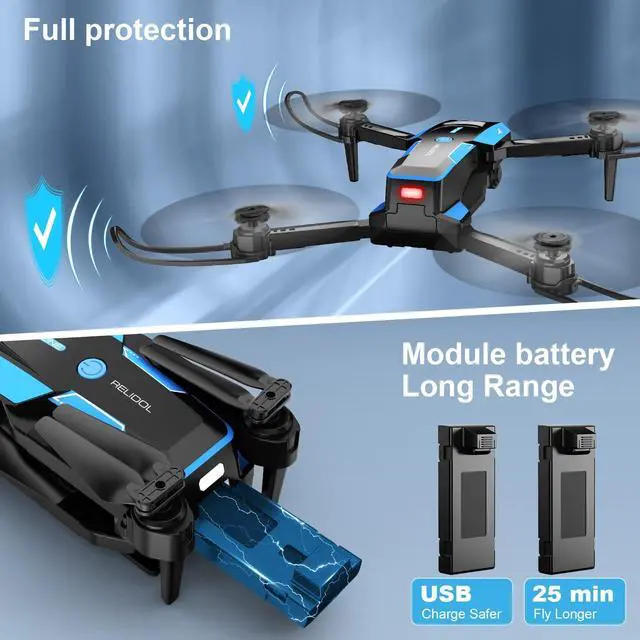 Alt view image 6 of 7 - Drone with 1080P Camera - Foldable Remote Control Quadcopter with Voice Gesture Control, 3D Flip, One Key Start, Emergency Stop, 2 Batteries, Easier to use, Toy for Kids Adult Beginners