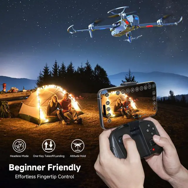 Alt view image 6 of 6 - Drones with Camera for Adults 4K Brushless Motor Drone for Beginners, FPV Foldable RC Quadcopter with Propeller Guards, 2 Batteries, 1500mAh, 130° Lens, WiFi, Voice Control, Gift Toys for Men Boys