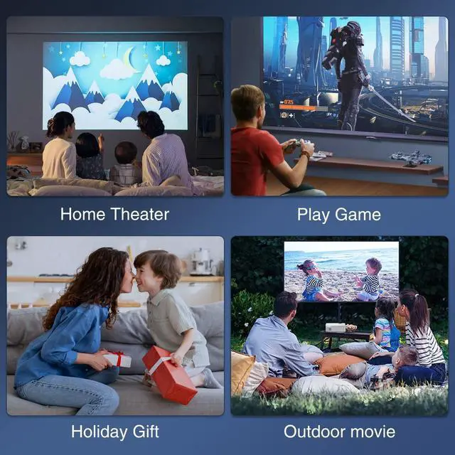 Alt view image 6 of 6 - Native 1080P Projector with 5G WiFi Bluetooth, 4K Supported Home Projector, Portable Outdoor Projector with Max 300" Display, Movie Projector Compatible with TV Stick, HDMI, Phone