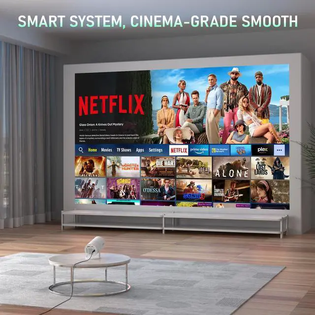 Alt view image 3 of 7 - [Official Netflix & Electric Focus] Projector with WiFi and Bluetooth,  Full HD 1080P Portable Projector, 210° Rotatable Stand, Auto Keystone, Dust Removal and Heat Dissipation Design
