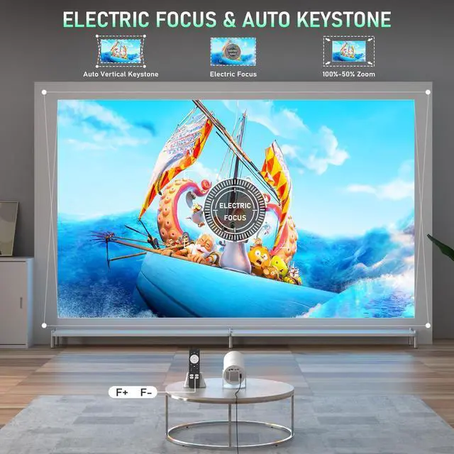 Alt view image 4 of 7 - [Official Netflix & Electric Focus] Projector with WiFi and Bluetooth,  Full HD 1080P Portable Projector, 210° Rotatable Stand, Auto Keystone, Dust Removal and Heat Dissipation Design