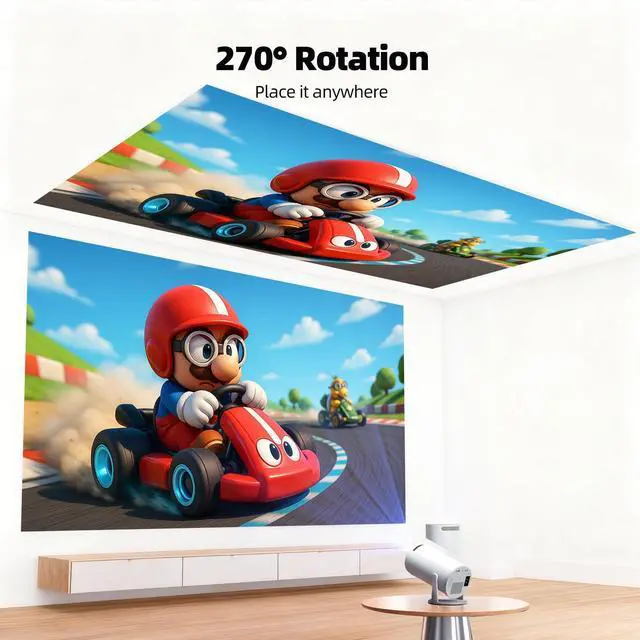 Alt view image 2 of 7 - Projector with WiFi and Bluetooth- Mini Projector, 4K Support Android 11.0 Portable Movie Projector, 270° Rotation Automatic Vertical Keystone Correction, Compatible with iphone/TV Stick/HDMI/USB