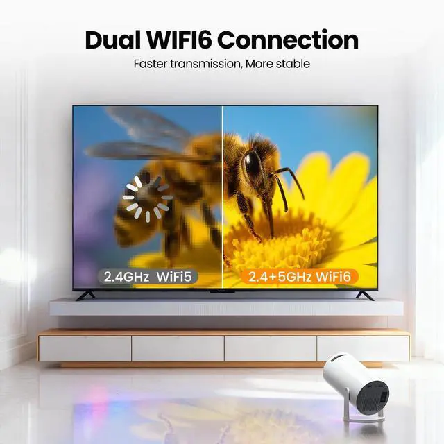 Alt view image 3 of 7 - Projector with WiFi and Bluetooth- Mini Projector, 4K Support Android 11.0 Portable Movie Projector, 270° Rotation Automatic Vertical Keystone Correction, Compatible with iphone/TV Stick/HDMI/USB