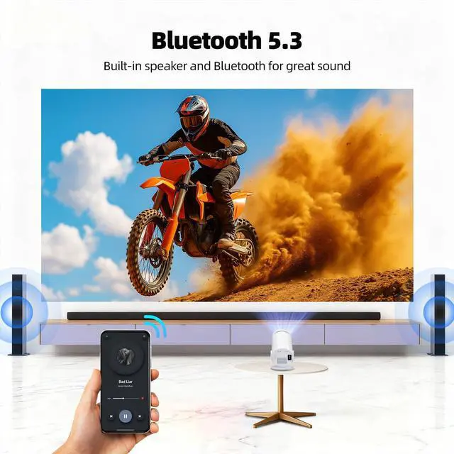 Alt view image 6 of 7 - Projector with WiFi and Bluetooth- Mini Projector, 4K Support Android 11.0 Portable Movie Projector, 270° Rotation Automatic Vertical Keystone Correction, Compatible with iphone/TV Stick/HDMI/USB