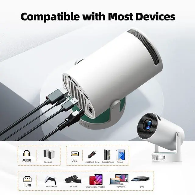 Alt view image 7 of 7 - Projector with WiFi and Bluetooth- Mini Projector, 4K Support Android 11.0 Portable Movie Projector, 270° Rotation Automatic Vertical Keystone Correction, Compatible with iphone/TV Stick/HDMI/USB