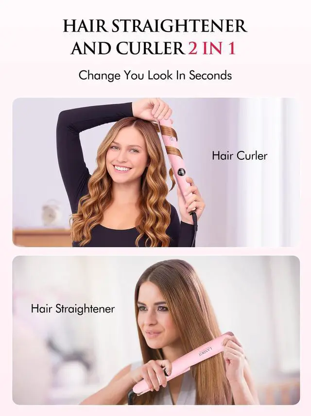 Alt view image 2 of 6 - 2-in-1 Hair Straightener and Curler - Upgrade Twist Flat Curling Iron for Sleek Straight, Bouncy Curls, Beach Waves, Tourmaline Ceramic, Dual Voltage, Adjust Temp 250-450°F for All Hair Types