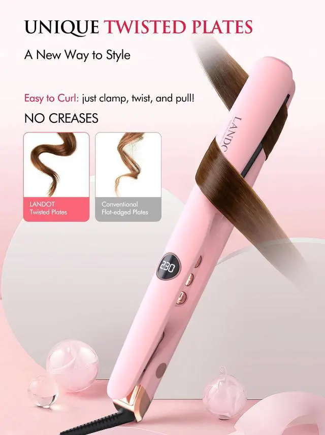 Alt view image 3 of 6 - 2-in-1 Hair Straightener and Curler - Upgrade Twist Flat Curling Iron for Sleek Straight, Bouncy Curls, Beach Waves, Tourmaline Ceramic, Dual Voltage, Adjust Temp 250-450°F for All Hair Types