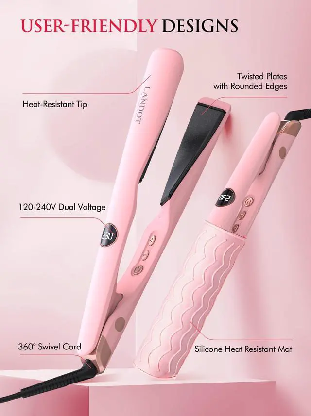 Alt view image 6 of 6 - 2-in-1 Hair Straightener and Curler - Upgrade Twist Flat Curling Iron for Sleek Straight, Bouncy Curls, Beach Waves, Tourmaline Ceramic, Dual Voltage, Adjust Temp 250-450°F for All Hair Types