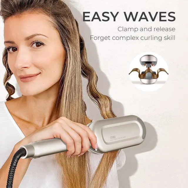 Alt view image 2 of 6 - Curling Iron Hair Crimper Waver - ROVY Beach Waves Curling Wand, Ionic Deep Waver Hair Curler Tool with Ceramic 3 Barrel for Women, Dual Voltage, Anti-Scald, Easy to Use, Elegant Gold, 1.25 Inch