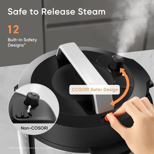 Alt view image 4 of 7 - Pressure Cooker 6QT, Stainless Steel, 9-in-1 Multi Cooker, 12 Safety Features, Ceramic Inner Pot, Rice, Slow Cook, Sous Vide, Saute, 1100W