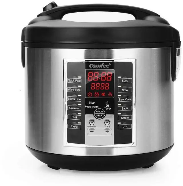 Main image of Rice Cooker, Slow Cooker, Steamer, Stewpot, Sauté All in One (12 Digital Cooking Programs) Multi Cooker (5.2Qt ) Large Capacity. 24 Hours Preset & Instant Keep Warm, Black/Silver (MB-M25)