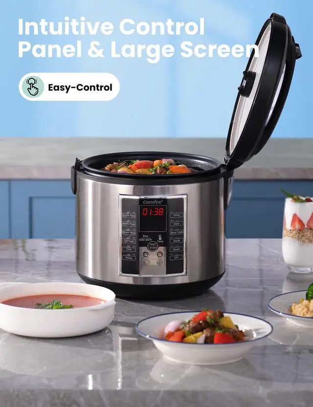 Alt view image 3 of 7 - Rice Cooker, Slow Cooker, Steamer, Stewpot, Sauté All in One (12 Digital Cooking Programs) Multi Cooker (5.2Qt ) Large Capacity. 24 Hours Preset & Instant Keep Warm, Black/Silver (MB-M25)