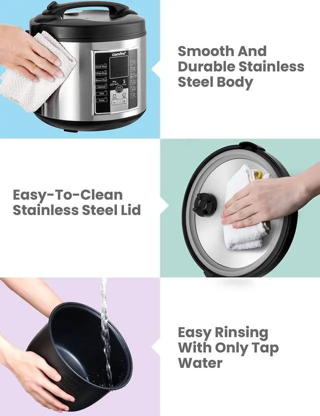 Alt view image 6 of 7 - Rice Cooker, Slow Cooker, Steamer, Stewpot, Sauté All in One (12 Digital Cooking Programs) Multi Cooker (5.2Qt ) Large Capacity. 24 Hours Preset & Instant Keep Warm, Black/Silver (MB-M25)