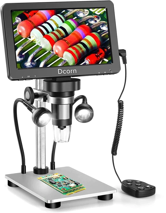 Main image of 7'' Digital Microscope 1200X, 12MP 1080P Photo/Video Microscope for Adults Soldering Coins,Metal Stand,Wired Remote,10 LED Fill Lights,PC View,Windows/Mac Compatible