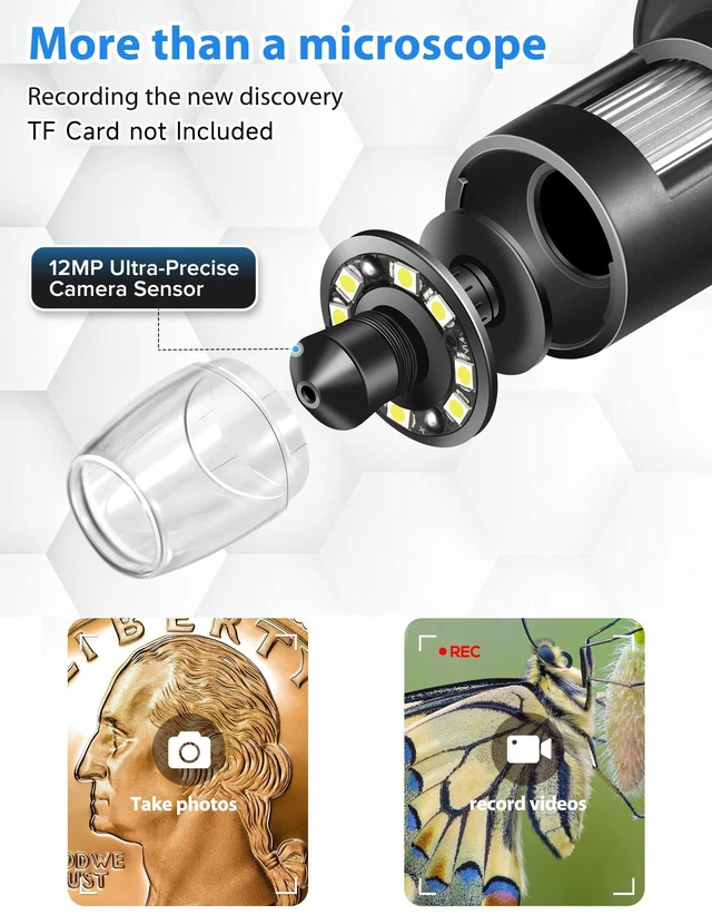 Alt view image 7 of 7 - 7'' Digital Microscope 1200X, 12MP 1080P Photo/Video Microscope for Adults Soldering Coins,Metal Stand,Wired Remote,10 LED Fill Lights,PC View,Windows/Mac Compatible
