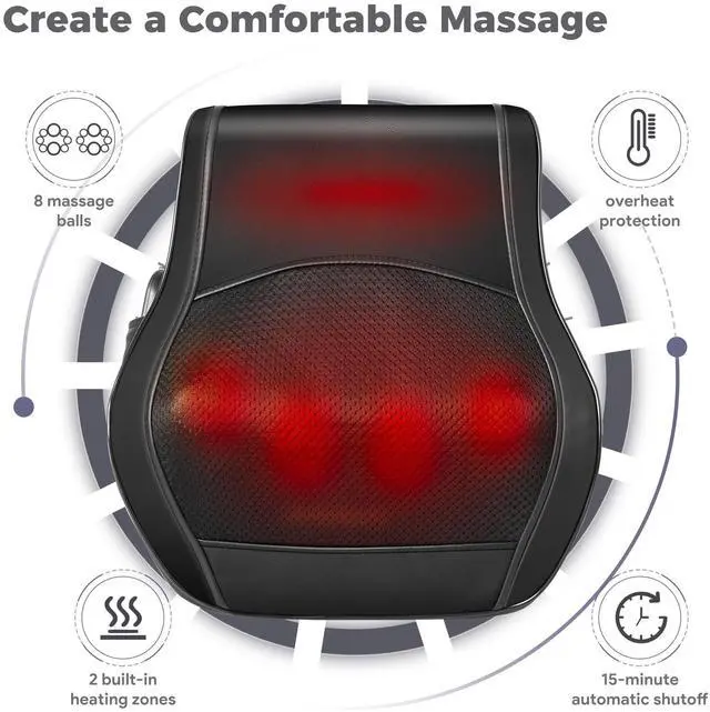 Alt view image 5 of 7 - Neck and Back Massager for Pain Relief Deep Tissue with Heat, Shiatsu Shoulder Massager with Bi-Directional Rotating Head for Neck, Back, Shoulders, and Legs