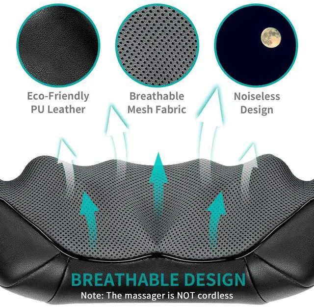 Alt view image 5 of 7 - Shiatsu Neck Massager for Pain Relief Deep Tissue with Heat, 3D Kneading Massage Pillow Back Shoulder Massagerfor Body Muscle, Plug-in Use for Home Office Car, Gifts for Mom Dad Him Her