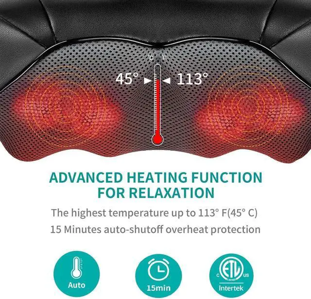 Alt view image 4 of 7 - Shiatsu Neck Massager for Pain Relief Deep Tissue with Heat, 3D Kneading Massage Pillow Back Shoulder Massagerfor Body Muscle, Plug-in Use for Home Office Car, Gifts for Mom Dad Him Her