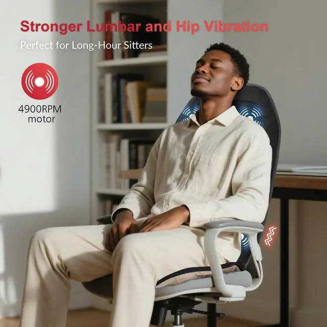 Alt view image 2 of 7 - Back Massager Seat Cushion with Heat,10 Vibration Motors, Massage Chair Pad,Chair Massager for Pain Relief at Office/Home