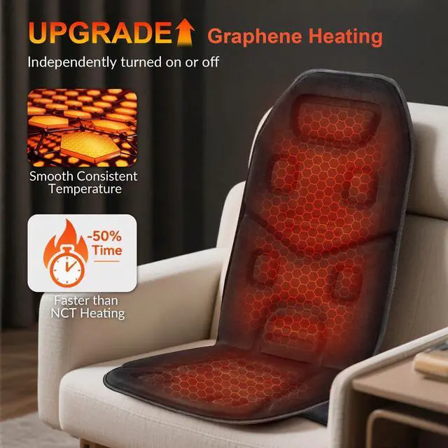 Alt view image 4 of 7 - Back Massager Seat Cushion with Heat,10 Vibration Motors, Massage Chair Pad,Chair Massager for Pain Relief at Office/Home