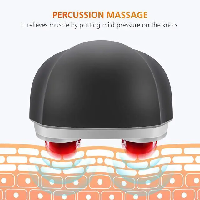 Alt view image 3 of 7 - Cordless Handheld Back Massager with Heat, Deep Tissue Percussion Massager, 3 Sets of Dual Pivoting Heads,Rechargeable Hand Held Massager for Neck,Back Shoulder,Calf,Legs