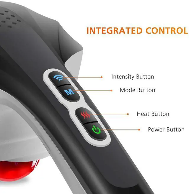 Alt view image 7 of 7 - Cordless Handheld Back Massager with Heat, Deep Tissue Percussion Massager, 3 Sets of Dual Pivoting Heads,Rechargeable Hand Held Massager for Neck,Back Shoulder,Calf,Legs