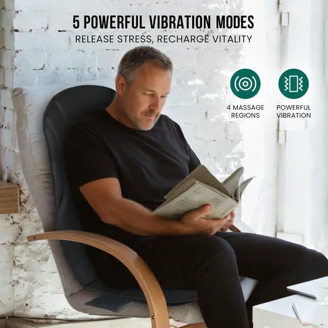 Alt view image 2 of 6 - Vibration Back Massager with Heat, Seat Massager with 8 Vibrating Motors & 5 Modes, Chair Massager Cushion, Massage Pad for Chair, Office, Gifts for Lover