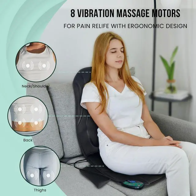 Main image of Vibration Back Massager with Heat, Seat Massager with 8 Vibrating Motors & 5 Modes, Chair Massager Cushion, Massage Pad for Chair, Office, Gifts for Lover