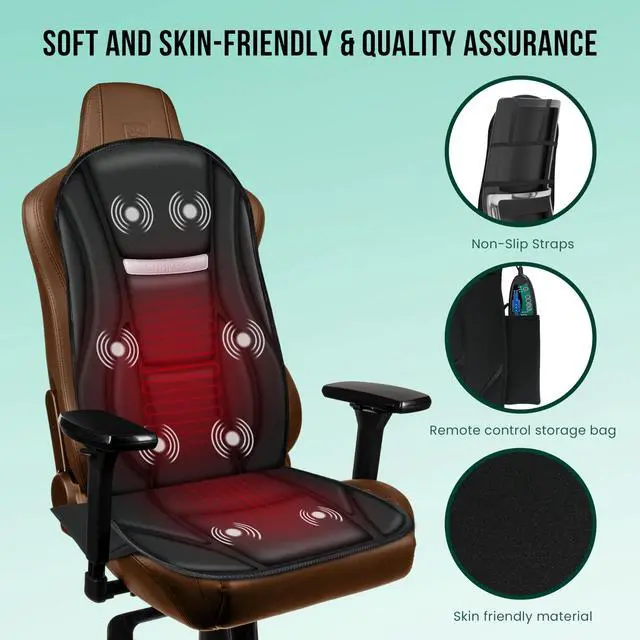 Alt view image 4 of 6 - Vibration Back Massager with Heat, Seat Massager with 8 Vibrating Motors & 5 Modes, Chair Massager Cushion, Massage Pad for Chair, Office, Gifts for Lover