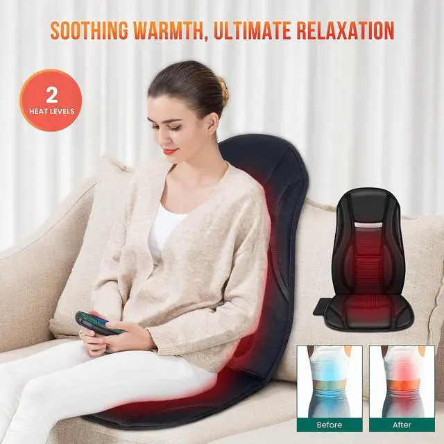 Alt view image 3 of 6 - Vibration Back Massager with Heat, Seat Massager with 8 Vibrating Motors & 5 Modes, Chair Massager Cushion, Massage Pad for Chair, Office, Gifts for Lover
