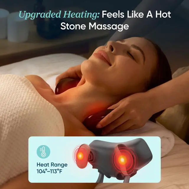 Alt view image 5 of 7 - Cordless Neck Massager for Pain Relief Deep Tissue, Shiatsu Shoulder Massager with Heat, Massage Tools for Back, Trapezius, Lymphatic Drainage, Relaxation Therapy for Him&Her,Women,Men,Cadeo