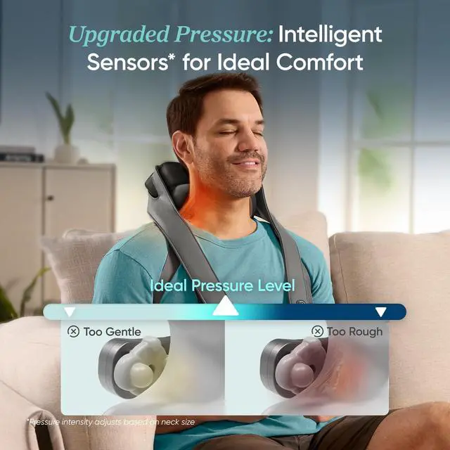 Alt view image 4 of 7 - Cordless Neck Massager for Pain Relief Deep Tissue, Shiatsu Shoulder Massager with Heat, Massage Tools for Back, Trapezius, Lymphatic Drainage, Relaxation Therapy for Him&Her,Women,Men,Cadeo