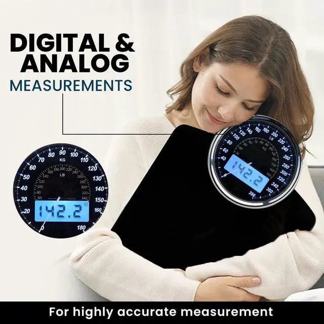 Alt view image 4 of 5 - Highly Advance 2-in-1 Digital & Analog Weighing Scale for Body Weight-400lbs, 4 High Precison GX Sensor Accurate, Thick Tempered Glass, Extra Large Display (Black)