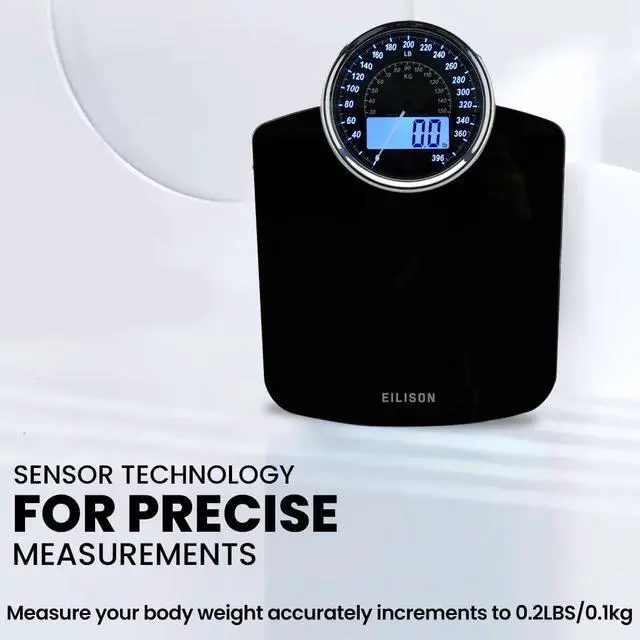 Alt view image 2 of 5 - Highly Advance 2-in-1 Digital & Analog Weighing Scale for Body Weight-400lbs, 4 High Precison GX Sensor Accurate, Thick Tempered Glass, Extra Large Display (Black)