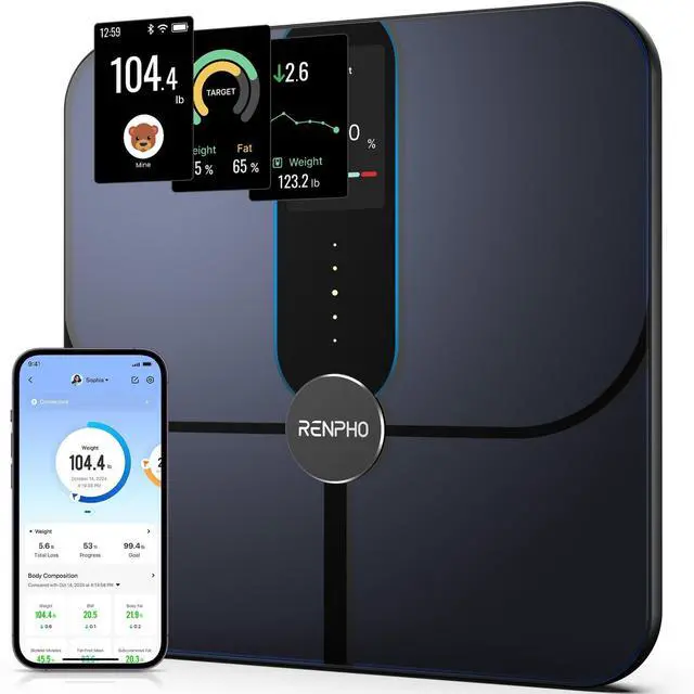 Main image of Smart Scale for Body Weight Fat, Digital Bathroom Scale with Color Display, Wi-Fi & Bluetooth Fitness Equipment for BMI Muscle Mass Composition, Rechargeable, Elis Nova