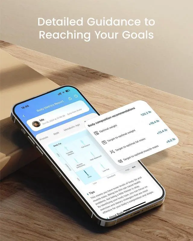 Alt view image 3 of 7 - Smart Scale for Body Weight Fat, Digital Bathroom Scale with Color Display, Wi-Fi & Bluetooth Fitness Equipment for BMI Muscle Mass Composition, Rechargeable, Elis Nova