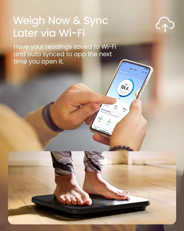 Alt view image 5 of 7 - Smart Scale for Body Weight Fat, Digital Bathroom Scale with Color Display, Wi-Fi & Bluetooth Fitness Equipment for BMI Muscle Mass Composition, Rechargeable, Elis Nova