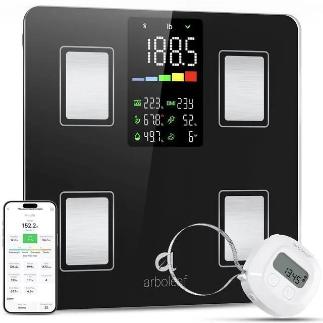 Main image of Smart Scale and Tape Measure, Body Fat Measuring Tape and Smart Scale for Body Weight, Digital Bluetooth Weighing Machine, Circumference Analyzer, App Sync, 400lbs, 11"