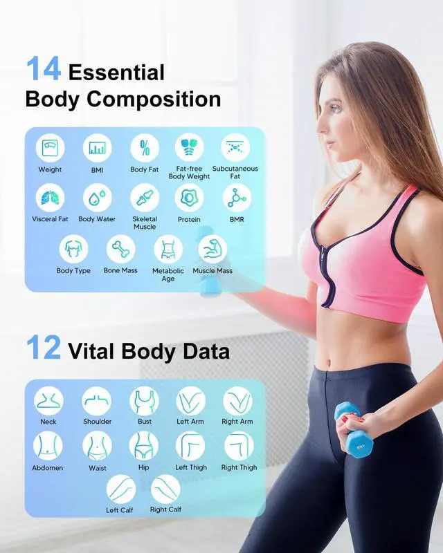 Alt view image 3 of 7 - Smart Scale and Tape Measure, Body Fat Measuring Tape and Smart Scale for Body Weight, Digital Bluetooth Weighing Machine, Circumference Analyzer, App Sync, 400lbs, 11"