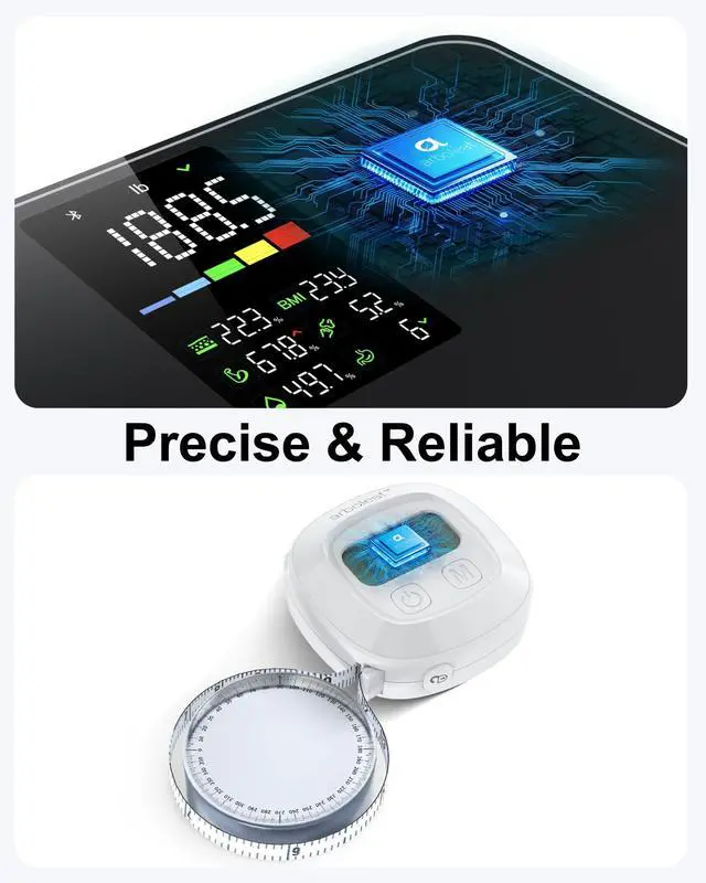 Alt view image 2 of 7 - Smart Scale and Tape Measure, Body Fat Measuring Tape and Smart Scale for Body Weight, Digital Bluetooth Weighing Machine, Circumference Analyzer, App Sync, 400lbs, 11"