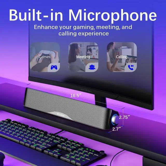 Alt view image 5 of 7 - Computer Speakers, HiFi Sound Quality Computer Sound Bar, USB Powered PC Speakers, Bluetooth 5.0 and 3.5mm Aux-in Computer Speakers for Desktop, Laptops, PCs, Phones, Tablets, Xbox, Gaming Speakers
