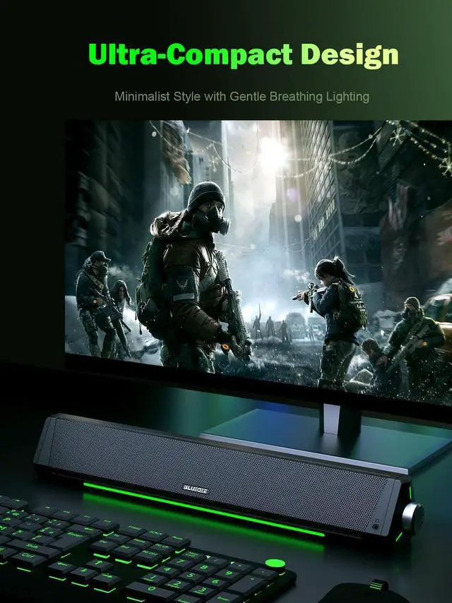 Alt view image 2 of 7 - Computer Speakers for Desktop PC, Computer Sound bar, HiFi Stereo Speakers for Computer Desktop, Bluetooth 5.0 and 3.5mm Aux-in PC Soundbar, USB/USB C Powered Gaming Speakers for pc, Laptop