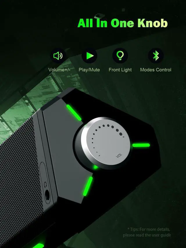 Alt view image 5 of 7 - Computer Speakers for Desktop PC, Computer Sound bar, HiFi Stereo Speakers for Computer Desktop, Bluetooth 5.0 and 3.5mm Aux-in PC Soundbar, USB/USB C Powered Gaming Speakers for pc, Laptop