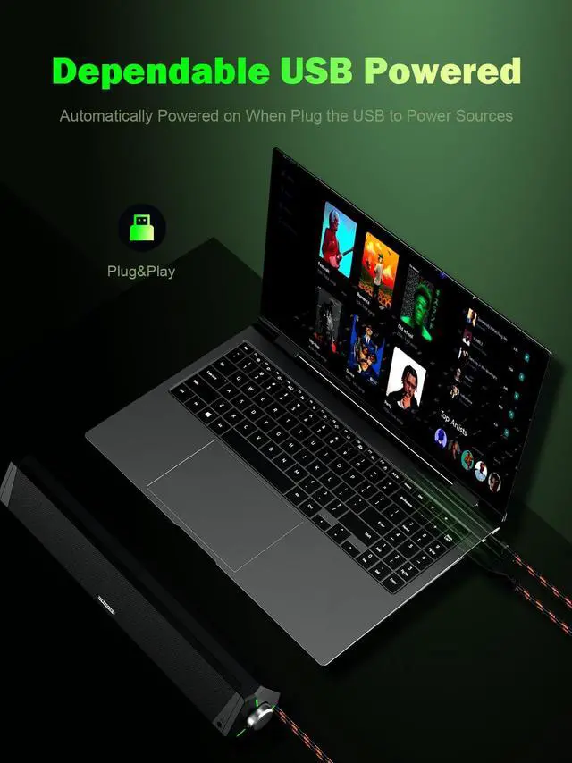 Alt view image 7 of 7 - Computer Speakers for Desktop PC, Computer Sound bar, HiFi Stereo Speakers for Computer Desktop, Bluetooth 5.0 and 3.5mm Aux-in PC Soundbar, USB/USB C Powered Gaming Speakers for pc, Laptop