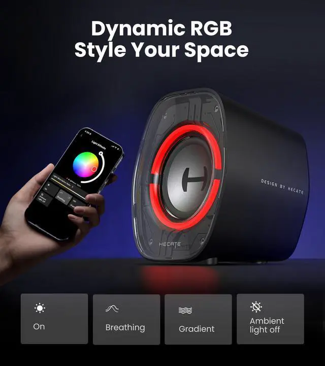 Alt view image 6 of 7 - G1000 II Desktop Computer Speakers for Gaming, 2.5" Full-Range Driver & Enhanced Bass, Bluetooth 5.4 USB-C AUX, 9 Dynamic RGB Lighting Modes for PC - Black